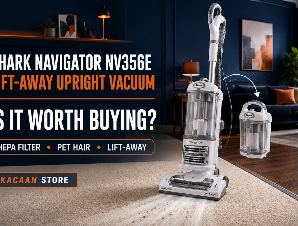 Shark Navigator NV356E Review cover showing the Lift-Away upright vacuum