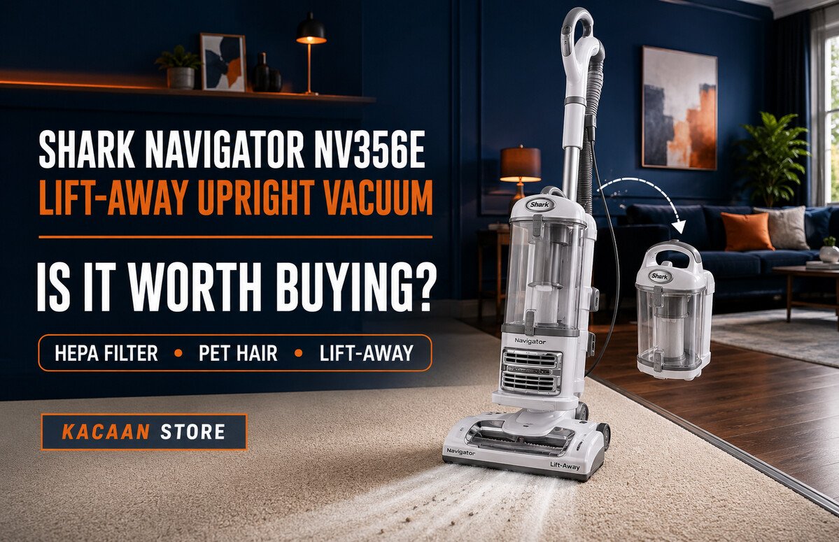 Shark Navigator NV356E Review cover showing the Lift-Away upright vacuum